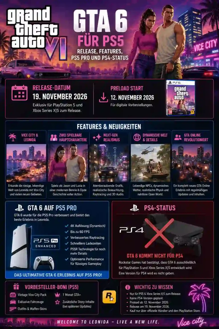GTA 6 für PS5: Release, Features, PS5 Pro und PS4-Status