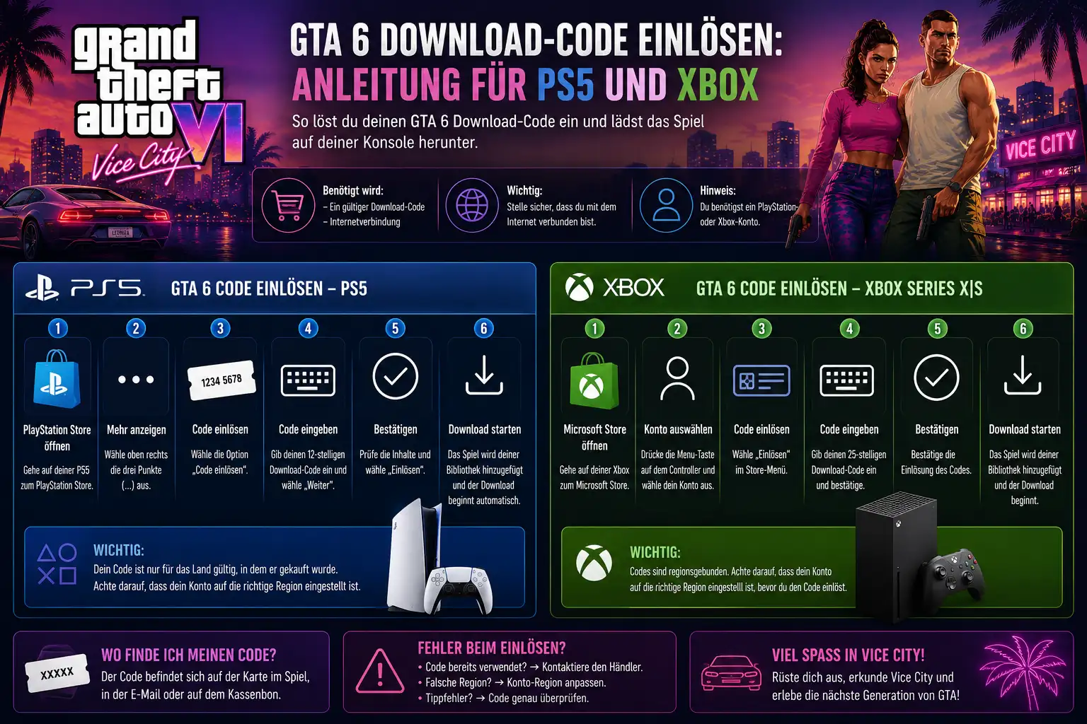 GTA 6 Download-Code für PlayStation 5 und Xbox Series X und S einlösen
