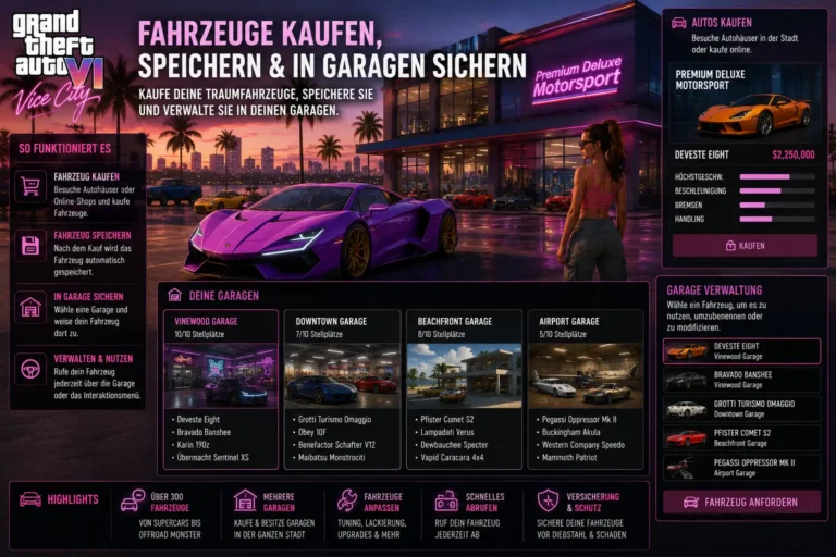 GTA 6 Fahrzeuge kaufen, speichern und in Garagen sichern