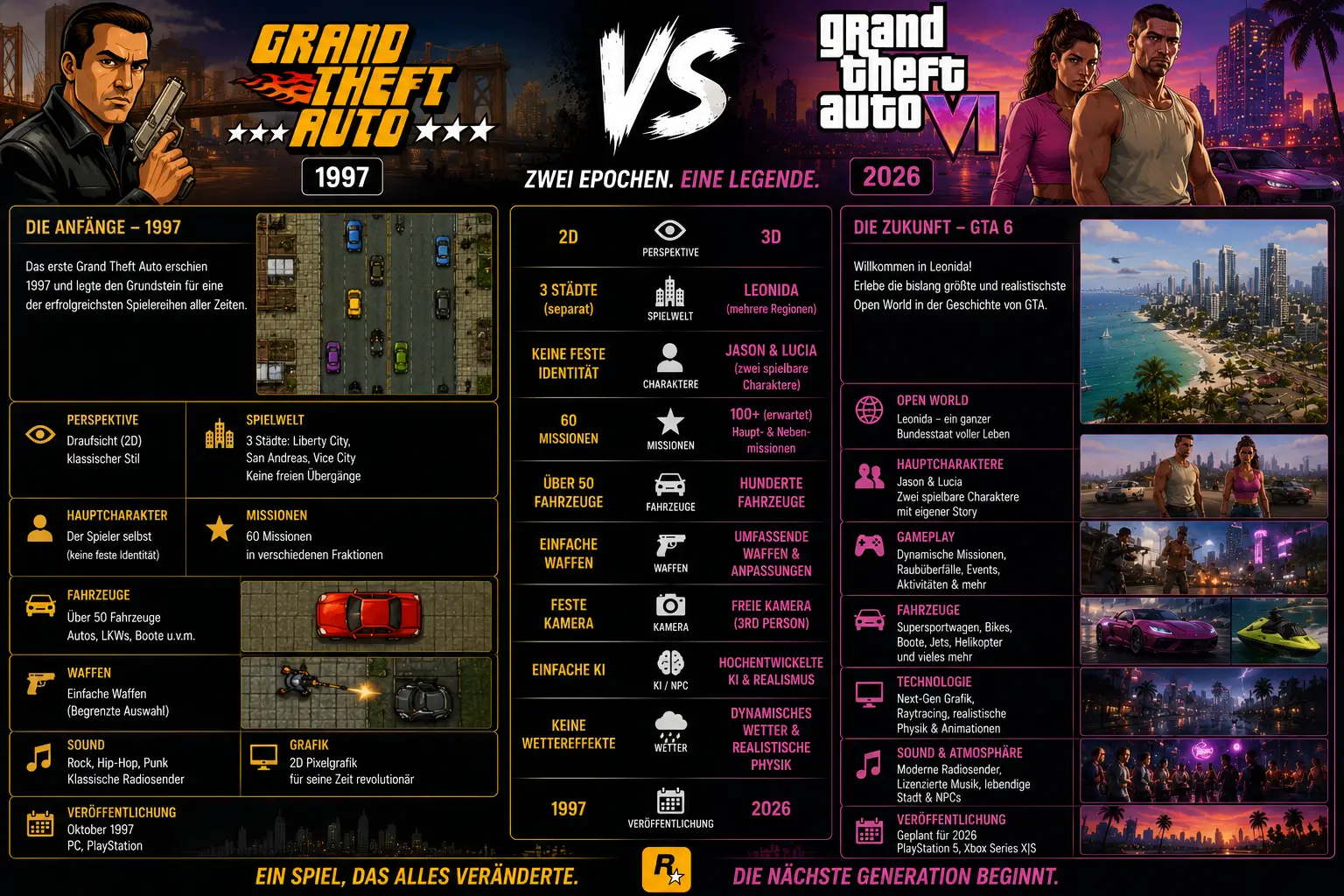 Grand Theft Auto von 1997 und GTA 6 im Vergleich